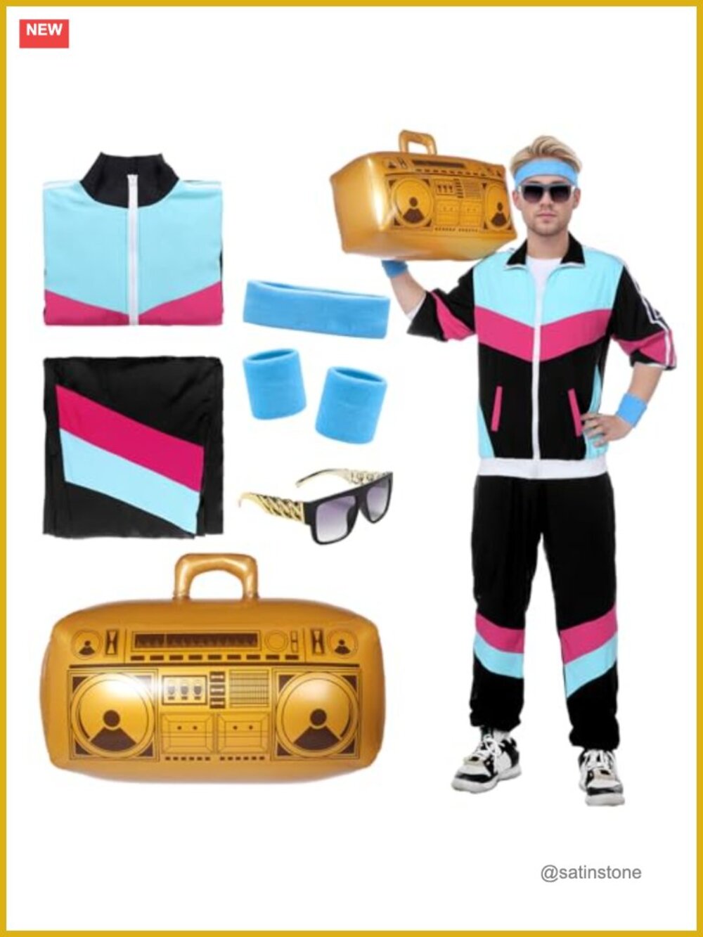 80s Tracksuit Retro Costume Set Men Women Hip Hop Outfit with Accessories